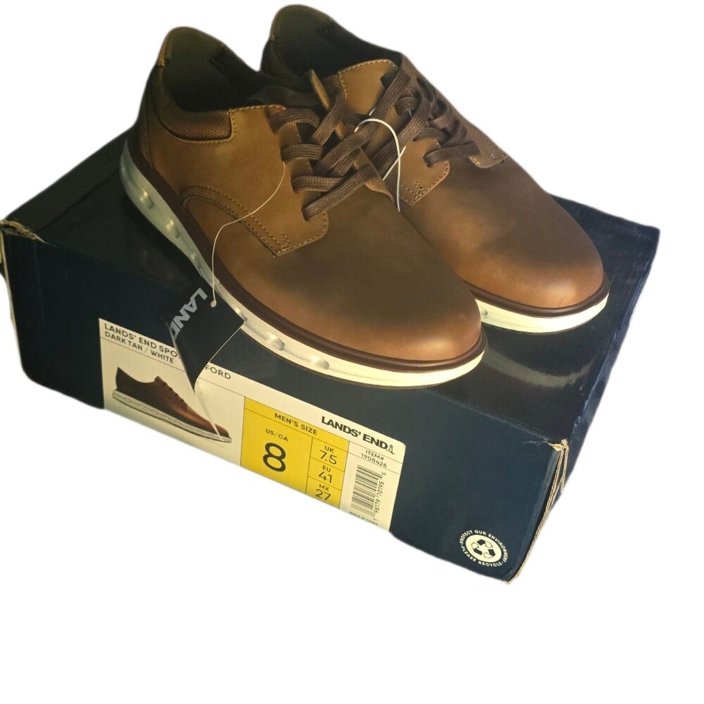 Mens Shoes Lands' End Sport Oxford Dark Tan and White Sz 8
